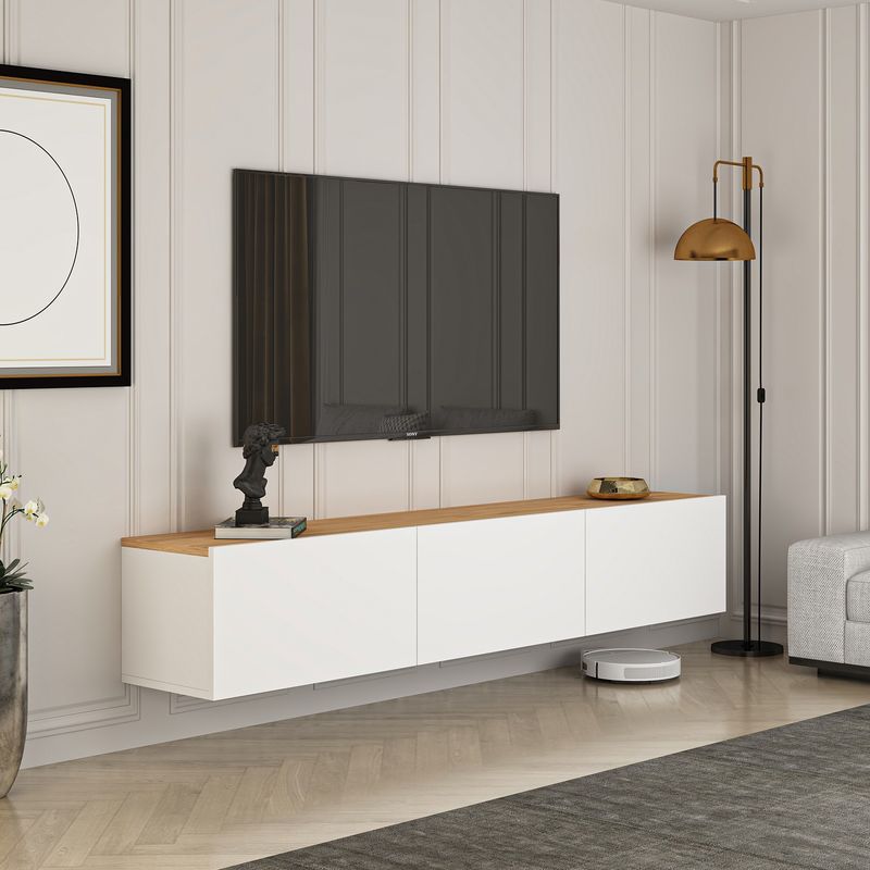 Casa si Gradina - Mobilier - Comode si corpuri - Comode - Comoda tv, Hanah Home, pal melaminat, alb si pin atlantic, 150x30x32 cm - Infinity.ro