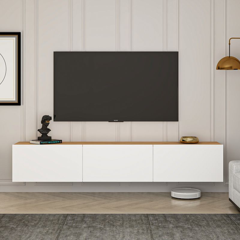 Casa si Gradina - Mobilier - Comode si corpuri - Comode - Comoda tv, Hanah Home, pal melaminat, alb si pin atlantic, 150x30x32 cm - Infinity.ro