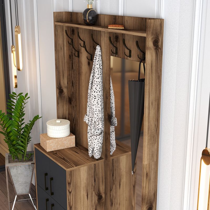 Casa si Gradina - Mobilier - Organizare si depozitare - Cuiere - Cuier, Hanah Home, panou din particule melaminat, nuc, antracit, 120x35x200 cm - Infinity.ro