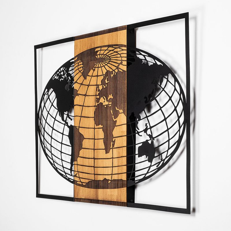 Casa si Gradina - Decoratiuni - Decoratiuni perete - Accesoriu decorativ de perete, Wallxpert, lemn si metal, negru si nuc, 87x3x58 cm - Infinity.ro