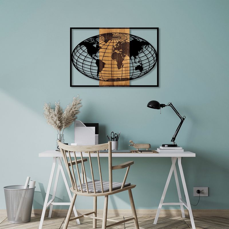 Casa si Gradina - Decoratiuni - Decoratiuni perete - Accesoriu decorativ de perete, Wallxpert, lemn si metal, negru si nuc, 87x3x58 cm - Infinity.ro
