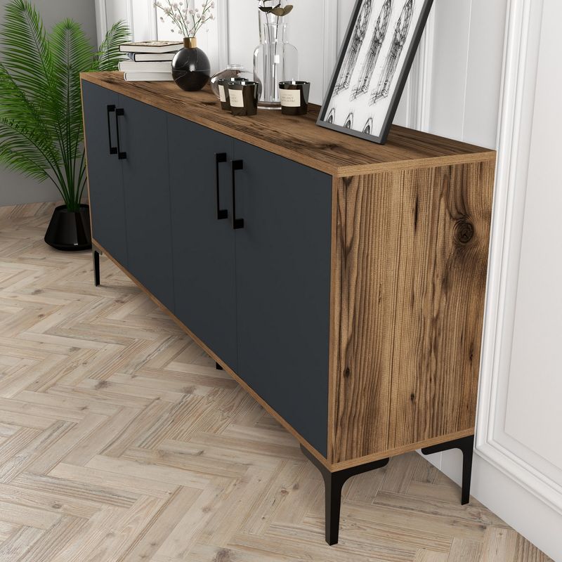 Casa si Gradina - Mobilier - Comode si corpuri - Console - Consola, Hanah Home, pal melaminat, nuc, antracit, 180x35x78 cm - Infinity.ro
