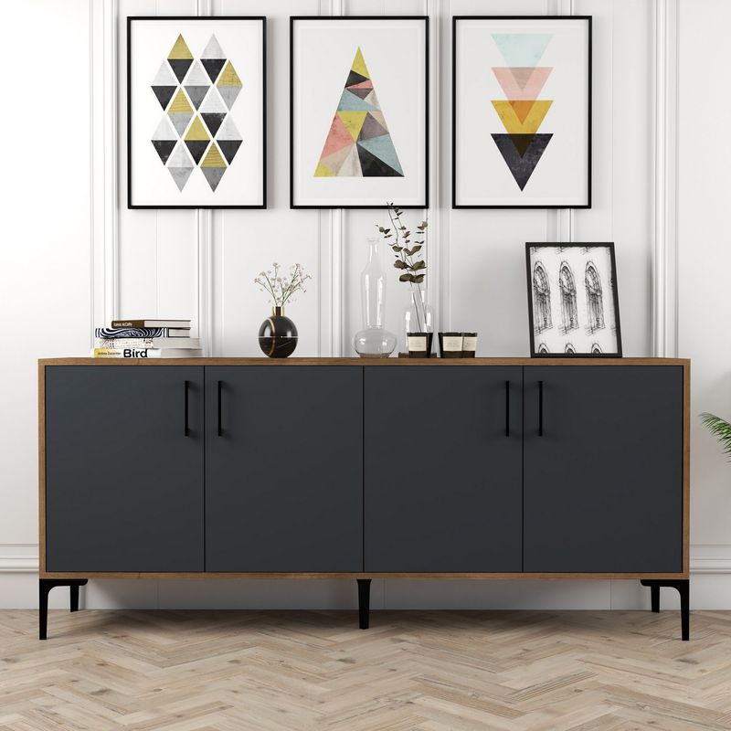 Casa si Gradina - Mobilier - Comode si corpuri - Console - Consola, Hanah Home, pal melaminat, nuc, antracit, 180x35x78 cm - Infinity.ro