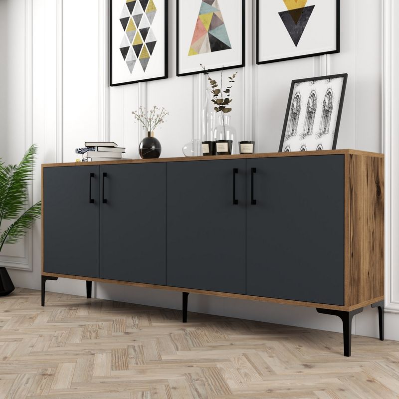 Casa si Gradina - Mobilier - Comode si corpuri - Console - Consola, Hanah Home, pal melaminat, nuc, antracit, 180x35x78 cm - Infinity.ro