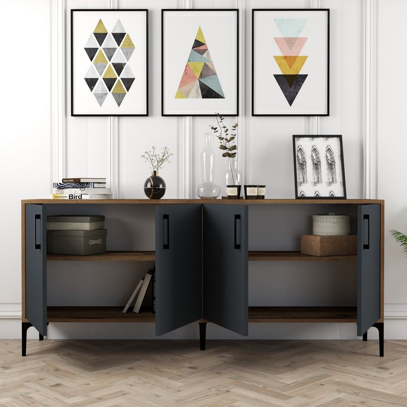 Casa si Gradina - Mobilier - Comode si corpuri - Console - Consola, Hanah Home, pal melaminat, nuc, antracit, 180x35x78 cm - Infinity.ro