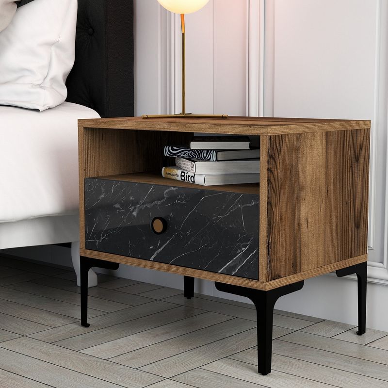 Casa si Gradina - Mobilier - Comode si corpuri - Noptiere - Noptiera, Hanah Home, pal melaminat, nuc si negru, 56x40x50.8 cm - Infinity.ro