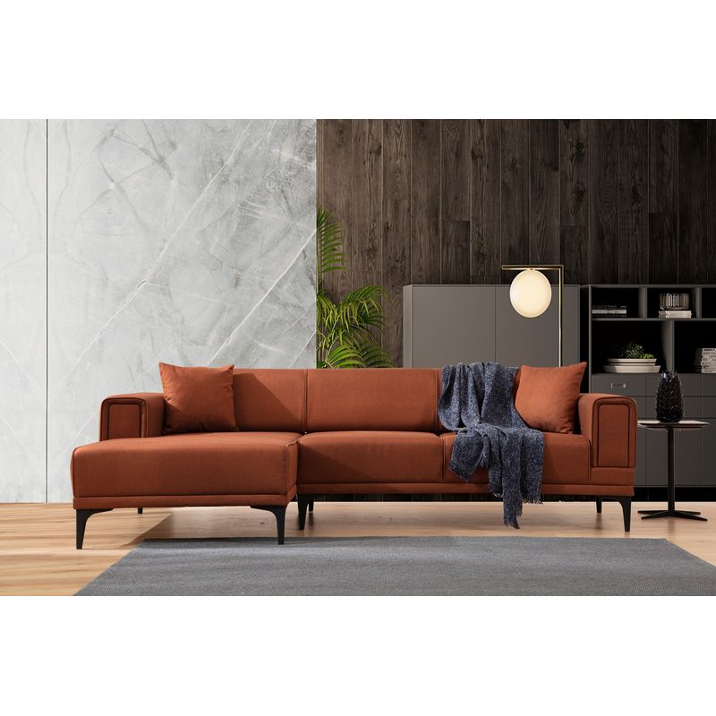 Casa si Gradina - Mobilier - Canapele si coltare - Coltare - Coltar extensibil, Hanah Home, lemn fag si pal, rosu tigla, 140x250x85 cm - Infinity.ro