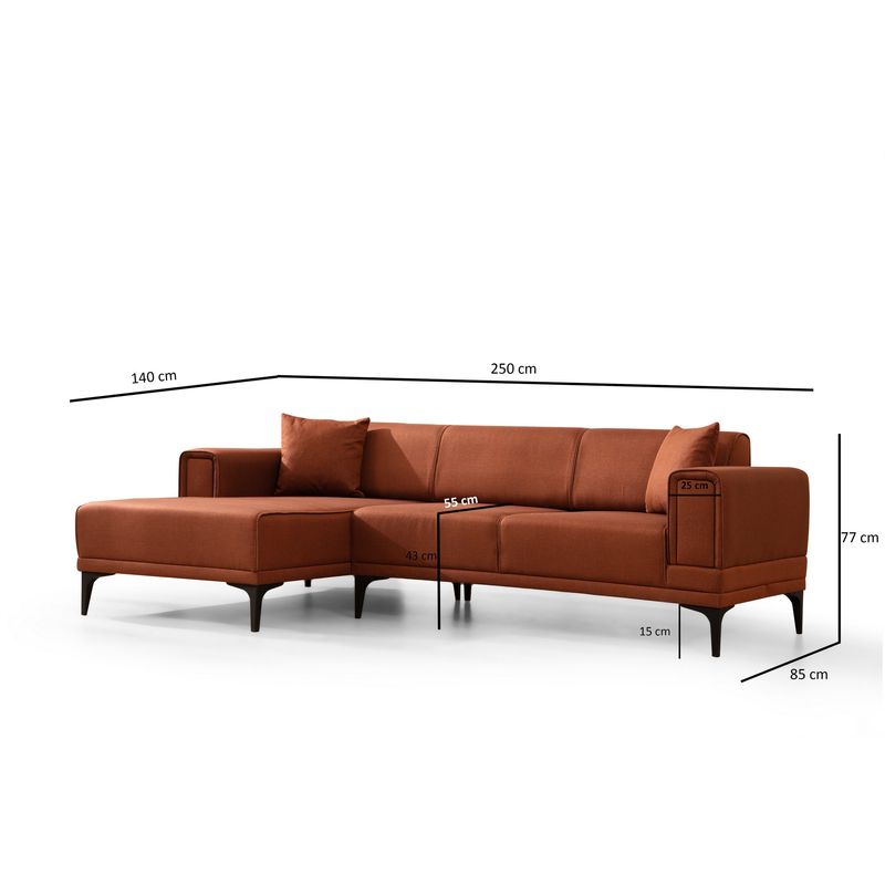 Casa si Gradina - Mobilier - Canapele si coltare - Coltare - Coltar extensibil, Hanah Home, lemn fag si pal, rosu tigla, 140x250x85 cm - Infinity.ro