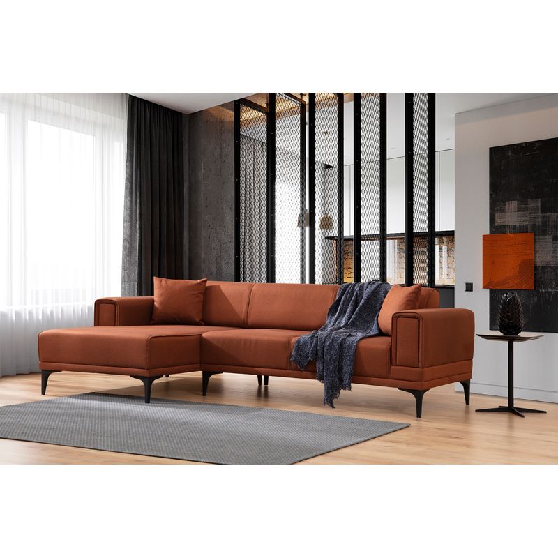 Casa si Gradina - Mobilier - Canapele si coltare - Coltare - Coltar extensibil, Hanah Home, lemn fag si pal, rosu tigla, 140x250x85 cm - Infinity.ro
