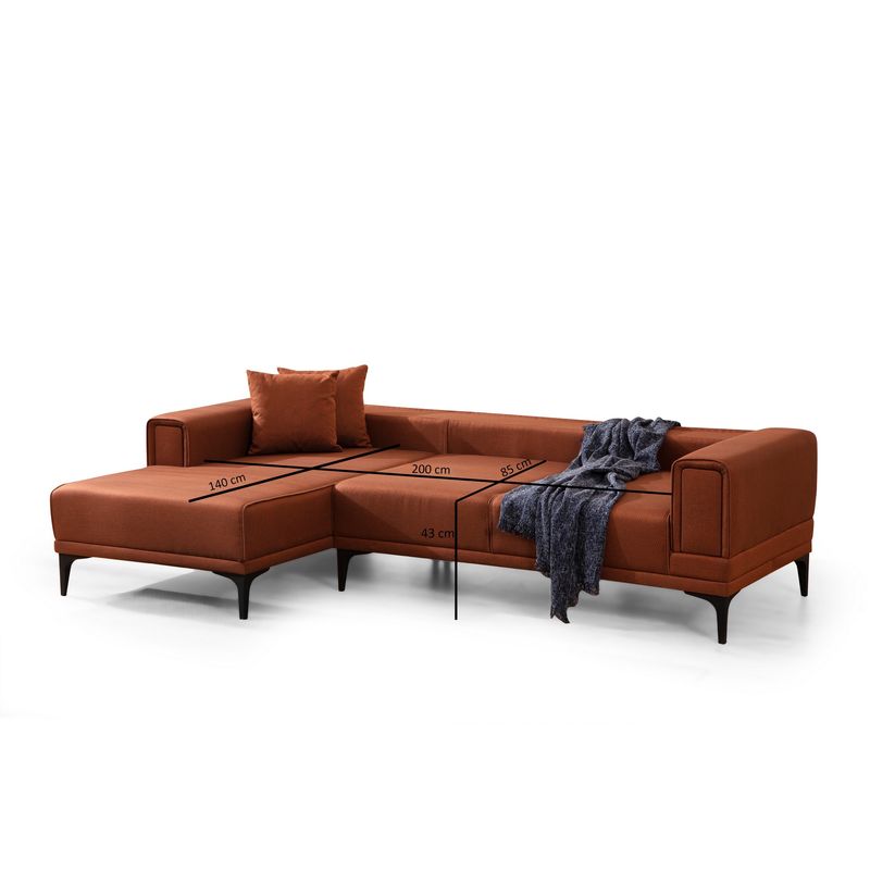 Casa si Gradina - Mobilier - Canapele si coltare - Coltare - Coltar extensibil, Hanah Home, lemn fag si pal, rosu tigla, 140x250x85 cm - Infinity.ro