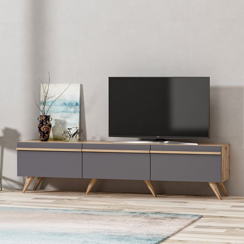 Casa si Gradina - Mobilier - Comode si corpuri - Comode - Comoda tv, Hanah Home, pal melaminat, antracit, 180x42x35 cm - Infinity.ro