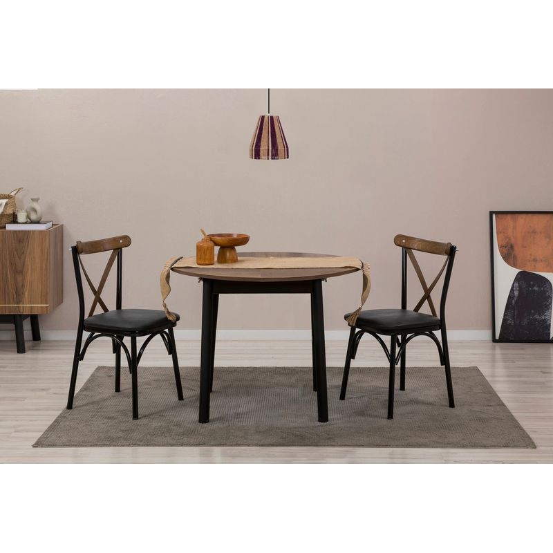 Casa si Gradina - Mobilier - Mese si birouri - Mese bucatarie si dining - Masa extensibila, Hanah Home, pal melaminat, nuc si negru, 100x75x100 cm - Infinity.ro