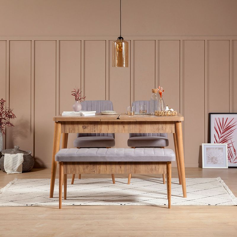 Casa si Gradina - Mobilier - Seturi de mobilier - Seturi mese si scaune - Set masa extensibila si scaune, Hanah Home, panou aglomerat melaminat, pin atlantic, soho, 130-165x80x77 cm - Infinity.ro