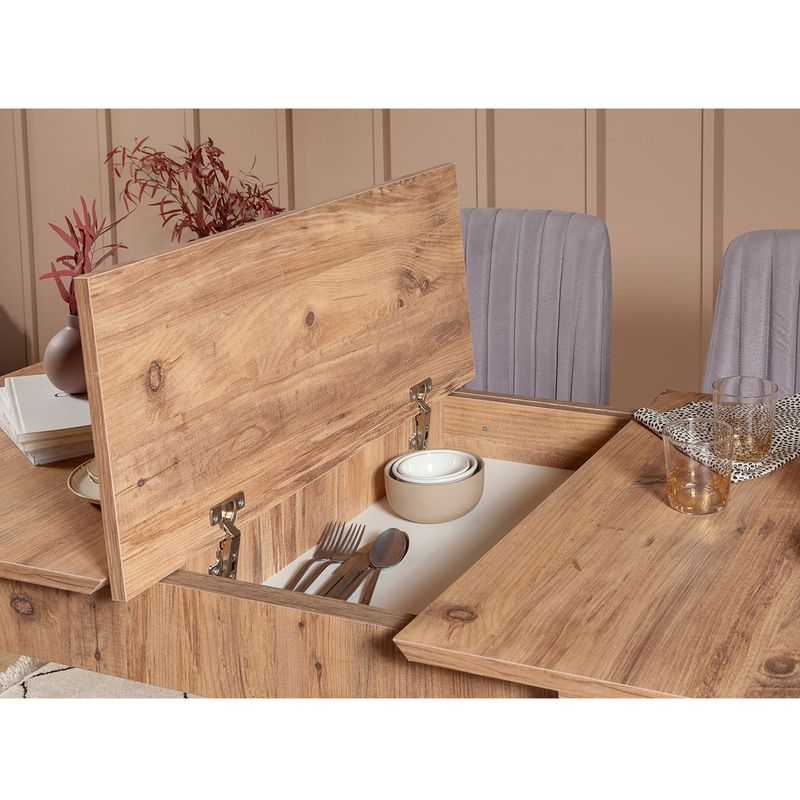 Casa si Gradina - Mobilier - Seturi de mobilier - Seturi mese si scaune - Set masa extensibila si scaune, Hanah Home, panou aglomerat melaminat, pin atlantic, soho, 130-165x80x77 cm - Infinity.ro