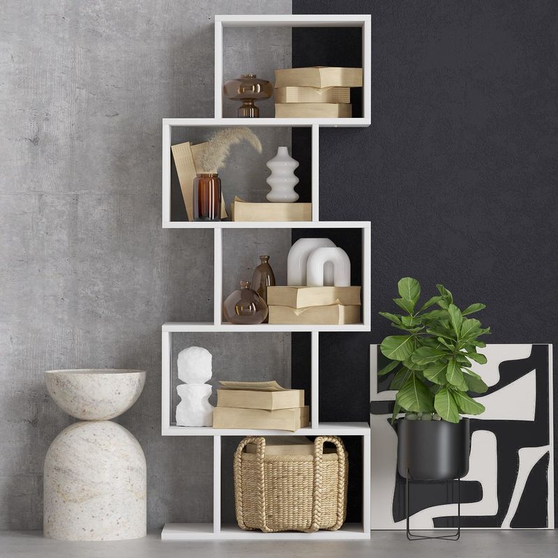 Casa si Gradina - Mobilier - Biblioteci si rafturi - Biblioteci - Biblioteca, Hanah Home, pal melaminat, alb, 60x30x150 cm - Infinity.ro