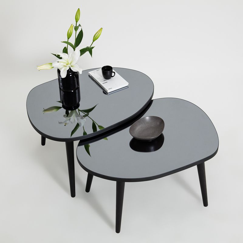 Casa si Gradina - Mobilier - Mese si birouri - Masute de cafea - Set masute de cafea, Hanah Home, sticla temperata si PAL melaminat, negru si fumuriu, 75x55x38/41 cm - Infinity.ro