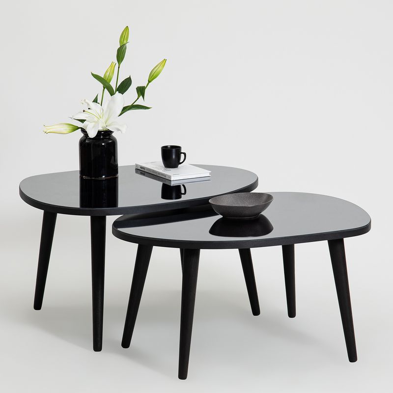 Casa si Gradina - Mobilier - Mese si birouri - Masute de cafea - Set masute de cafea, Hanah Home, sticla temperata si PAL melaminat, negru si fumuriu, 75x55x38/41 cm - Infinity.ro