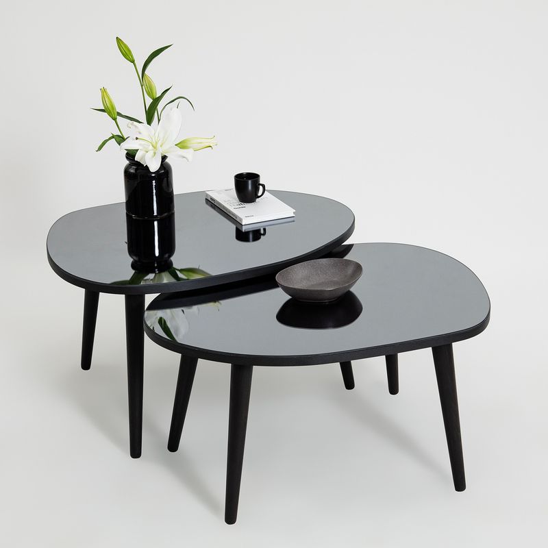 Casa si Gradina - Mobilier - Mese si birouri - Masute de cafea - Set masute de cafea, Hanah Home, sticla temperata si PAL melaminat, negru si fumuriu, 75x55x38/41 cm - Infinity.ro