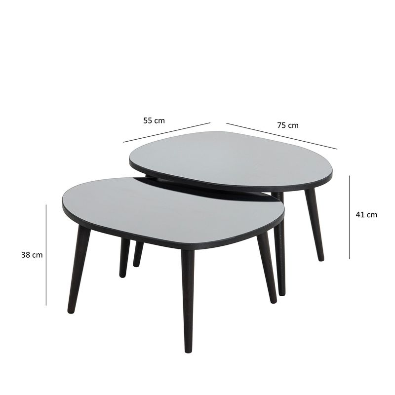 Casa si Gradina - Mobilier - Mese si birouri - Masute de cafea - Set masute de cafea, Hanah Home, sticla temperata si PAL melaminat, negru si fumuriu, 75x55x38/41 cm - Infinity.ro