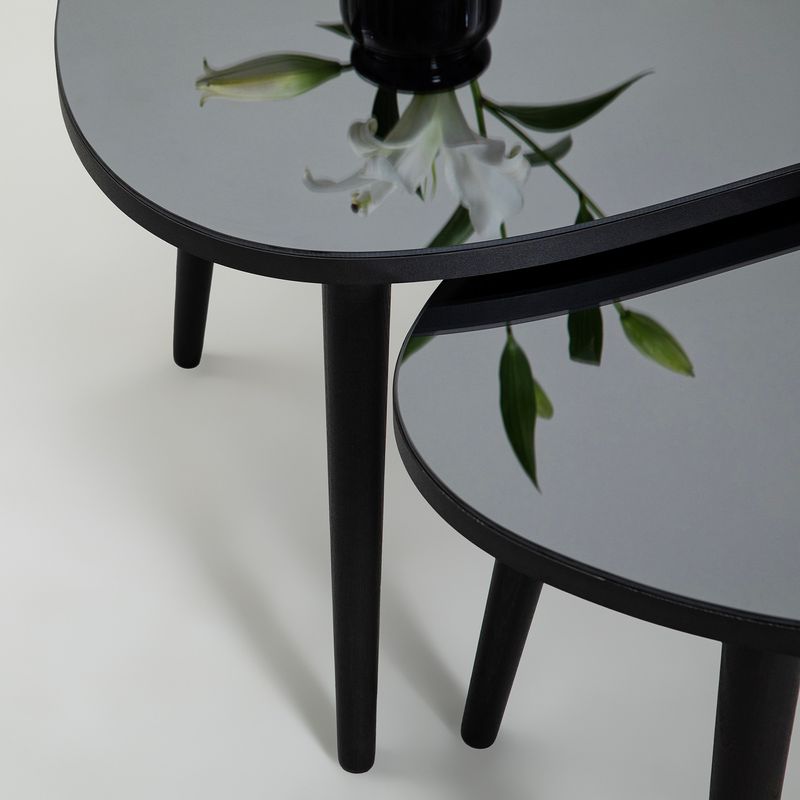 Casa si Gradina - Mobilier - Mese si birouri - Masute de cafea - Set masute de cafea, Hanah Home, sticla temperata si PAL melaminat, negru si fumuriu, 75x55x38/41 cm - Infinity.ro