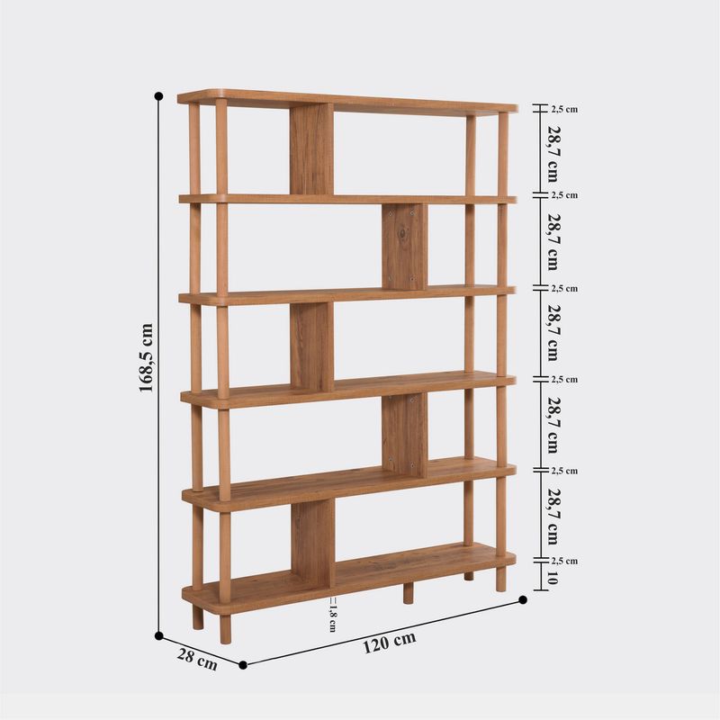 Casa si Gradina - Mobilier - Biblioteci si rafturi - Biblioteci - Biblioteca, Hanah Home, pal melaminat, pin atlantic, 120x28x168.5 cm - Infinity.ro
