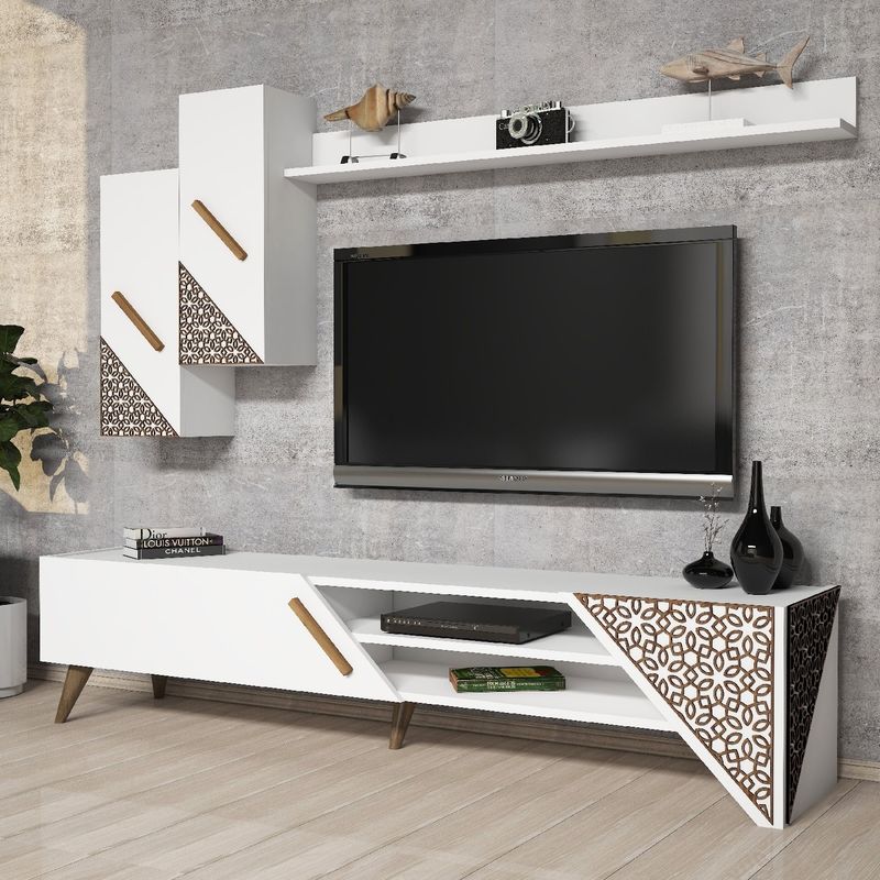 Casa si Gradina - Mobilier - Comode si corpuri - Comode - Comoda tv, Hanah Home, pal melaminat, alb, 180x40x37 cm, 845HCT3001 - Infinity.ro