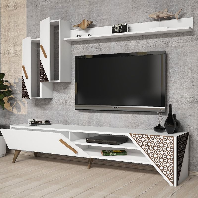 Casa si Gradina - Mobilier - Comode si corpuri - Comode - Comoda tv, Hanah Home, pal melaminat, alb, 180x40x37 cm, 845HCT3001 - Infinity.ro