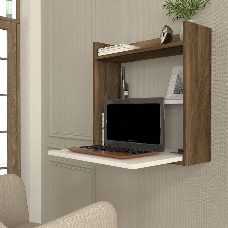 Casa si Gradina - Mobilier - Mese si birouri - Birouri - Birou de studiu, Hanah Home, pal melaminat, alb si nuc, 60x60x19.6 cm - Infinity.ro