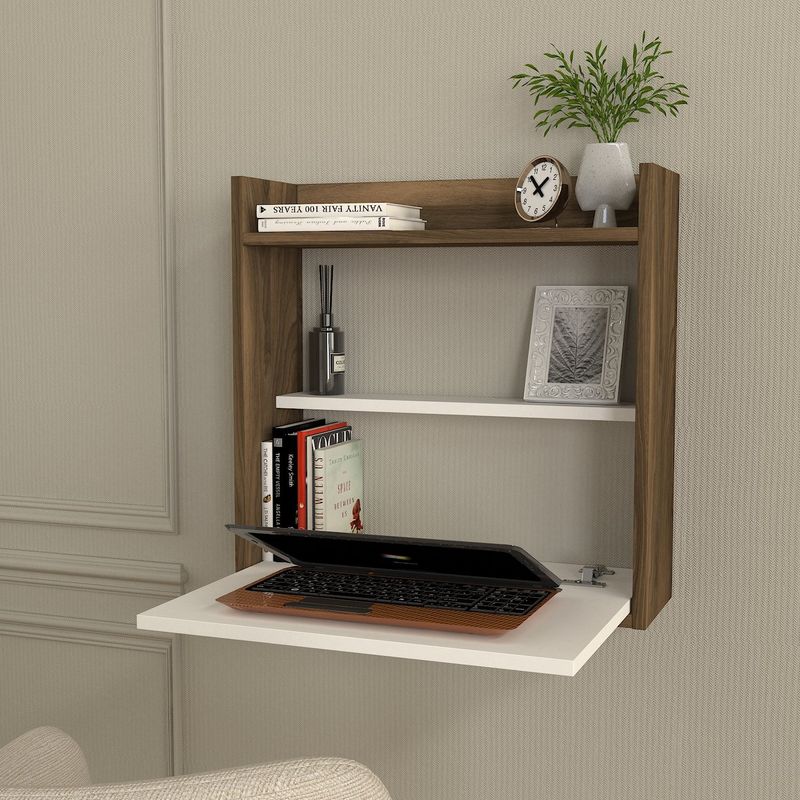 Casa si Gradina - Mobilier - Mese si birouri - Birouri - Birou de studiu, Hanah Home, pal melaminat, alb si nuc, 60x60x19.6 cm - Infinity.ro