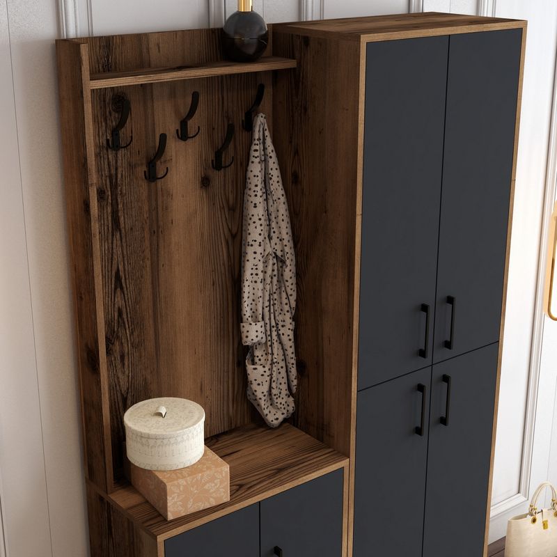 Casa si Gradina - Mobilier - Organizare si depozitare - Cuiere - Cuier hol, Hanah Home, pal melaminat, nuc, antracit, 120x35x200 cm - Infinity.ro