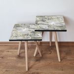 Casa si Gradina - Mobilier - Mese si birouri - Masute de cafea - Set masute de cafea, Hanah Home, mdf, gri bej alb, 35x35x47 cm, picioare lemn fag - Infinity.ro