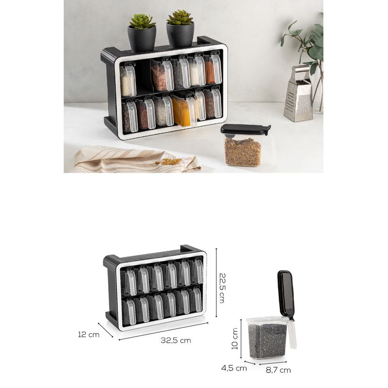 Casa si Gradina - Bucatarie si vesela - Organizare si depozitare bucatarie - Borcane si capace - Set borcane pentru condimente, Hermia, plastic, antracit, 13 piese - Infinity.ro