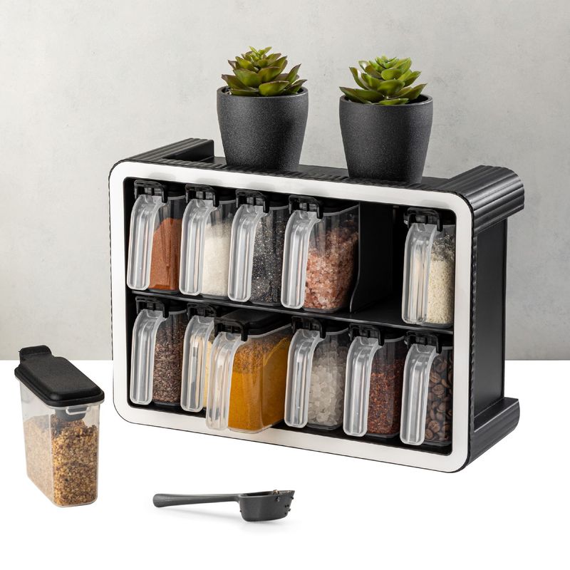 Casa si Gradina - Bucatarie si vesela - Organizare si depozitare bucatarie - Borcane si capace - Set borcane pentru condimente, Hermia, plastic, antracit, 13 piese - Infinity.ro