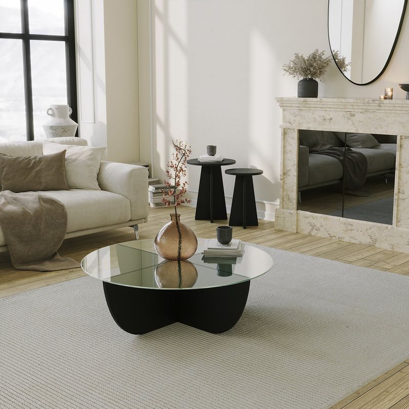 Casa si Gradina - Mobilier - Mese si birouri - Masute de cafea - Masuta de cafea, Hanah Home, sticla securizata si pal melaminat, negru, 90x90x30 cm - Infinity.ro
