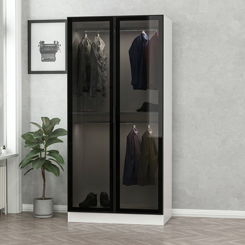 Casa si Gradina - Mobilier - Dulapuri si sifoniere - Sifoniere - Sifonier, Hanah Home, pal melaminat, negru alb, 90x52x210 cm - Infinity.ro