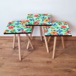 Casa si Gradina - Mobilier - Mese si birouri - Masute de cafea - Set mese cuib, Hanah Home, mdf, multicolor, picioare lemn fag, 3 piese, 35x35x52 cm - Infinity.ro