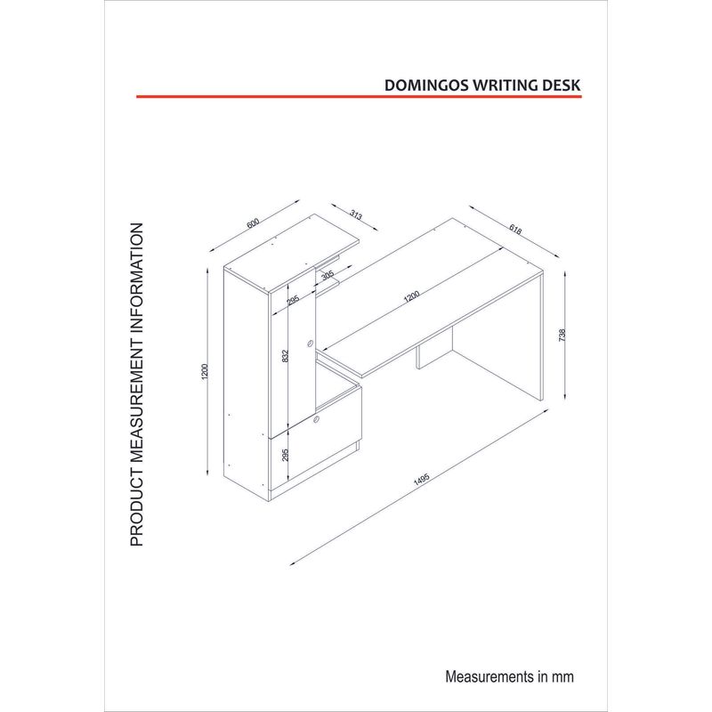 Casa si Gradina - Mobilier - Mese si birouri - Birouri - Birou cu rafturi, Hanah Home, pal melaminat, alb, 149.5x140x61.8 cm - Infinity.ro