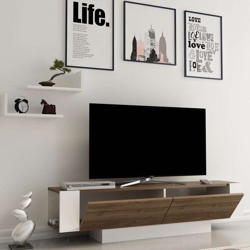 Casa si Gradina - Mobilier - Comode si corpuri - Comode - Comoda tv, Hanah Home, pal melaminat, nuc si alb, 150x41.6x31.5 cm - Infinity.ro