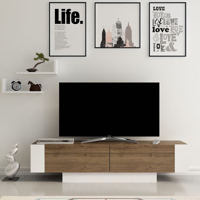 Casa si Gradina - Mobilier - Comode si corpuri - Comode - Comoda tv, Hanah Home, pal melaminat, nuc si alb, 150x41.6x31.5 cm - Infinity.ro