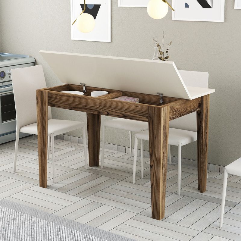 Casa si Gradina - Mobilier - Mese si birouri - Mese bucatarie si dining - Masa de bucatarie, Hanah Home, pal melaminat, nuc si crem, 110x72x75 cm - Infinity.ro