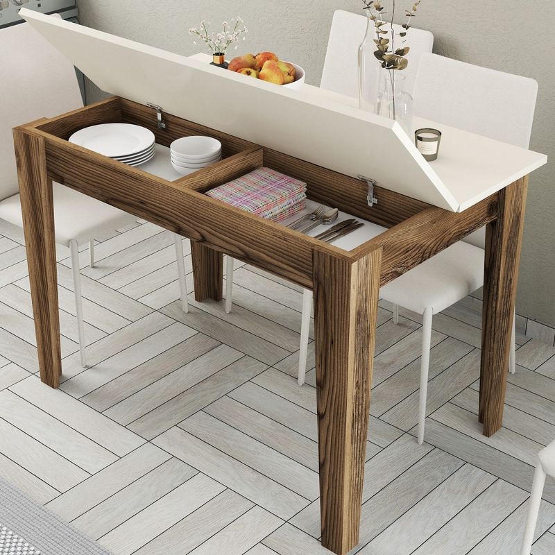 Casa si Gradina - Mobilier - Mese si birouri - Mese bucatarie si dining - Masa de bucatarie, Hanah Home, pal melaminat, nuc si crem, 110x72x75 cm - Infinity.ro