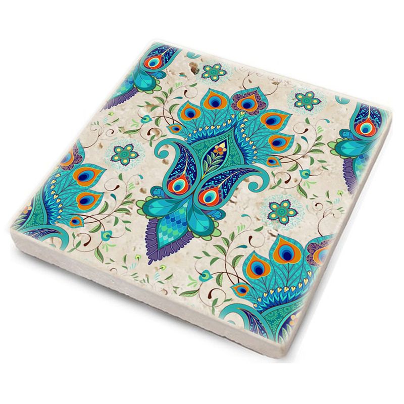 Casa si Gradina - Decoratiuni - Obiecte decorative - Accesorii decorative - Set suporturi pentru pahare, Hermia, piatra naturala, multicolor, 10x10x1 cm, 4 bucati, 366TYR1173 - Infinity.ro