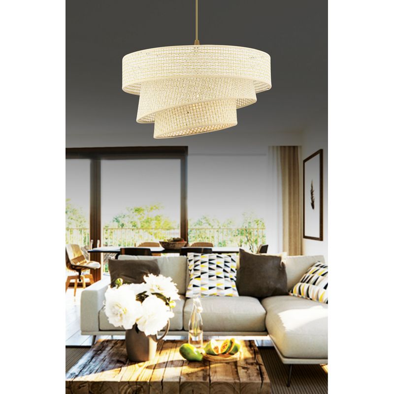 Casa si Gradina - Corpuri si surse de iluminat - Lustre si pendule - Candelabru, Opviq, corp metalic, crem, abajur bumbac, 40x40x72 cm - Infinity.ro