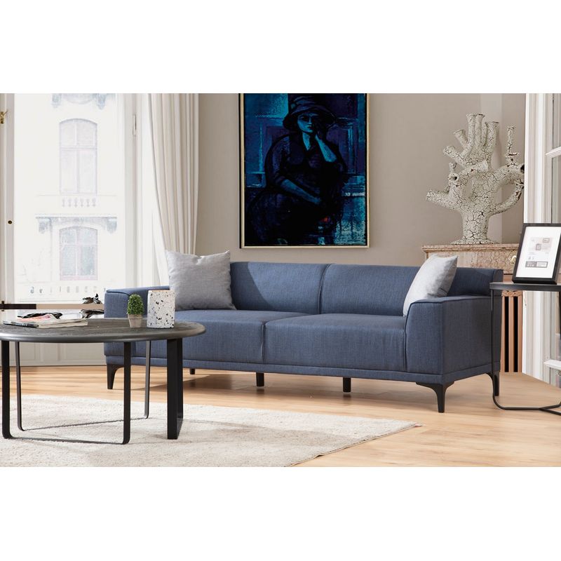 Casa si Gradina - Mobilier - Canapele si coltare - Canapele - Canapea 3 locuri, Hanah Home, lemn fag si pal, albastru, 215x87x86 cm - Infinity.ro