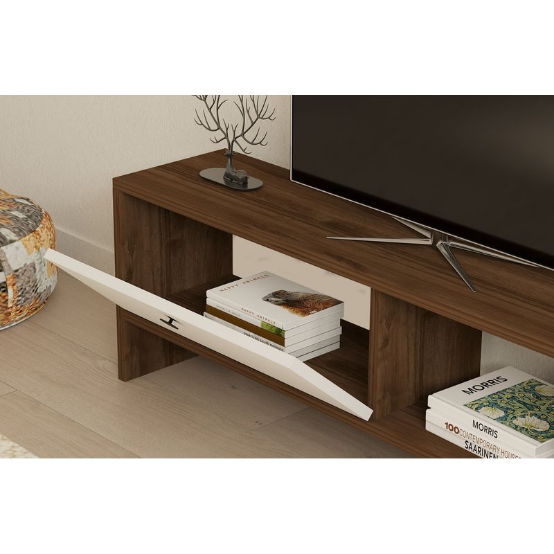Casa si Gradina - Mobilier - Comode si corpuri - Comode - Comoda tv, Hanah Home, pal melaminat, nuc si alb, 120x25x36.8 cm - Infinity.ro