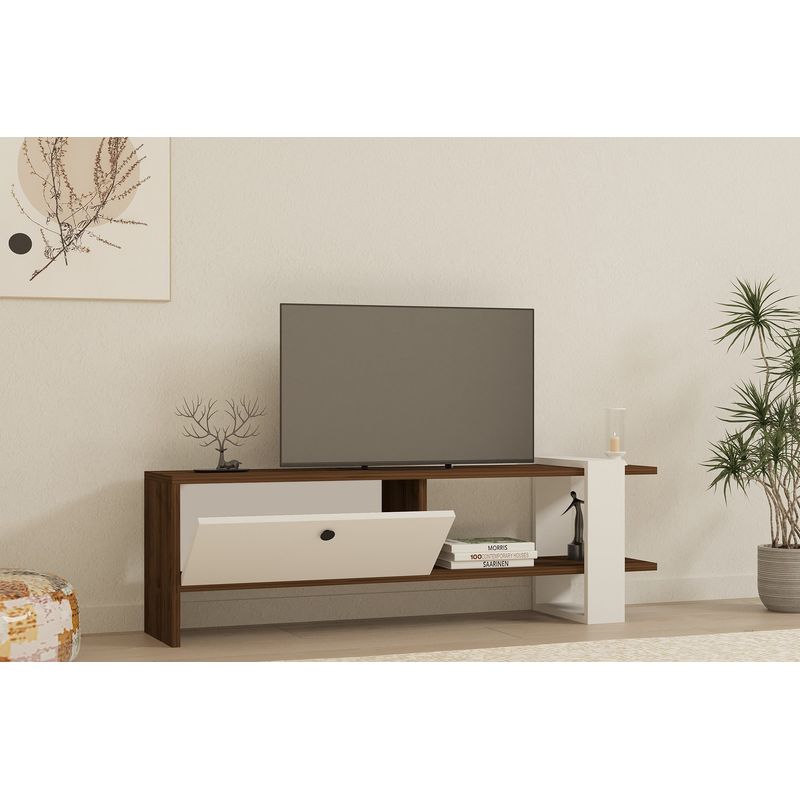 Casa si Gradina - Mobilier - Comode si corpuri - Comode - Comoda tv, Hanah Home, pal melaminat, nuc si alb, 120x25x36.8 cm - Infinity.ro