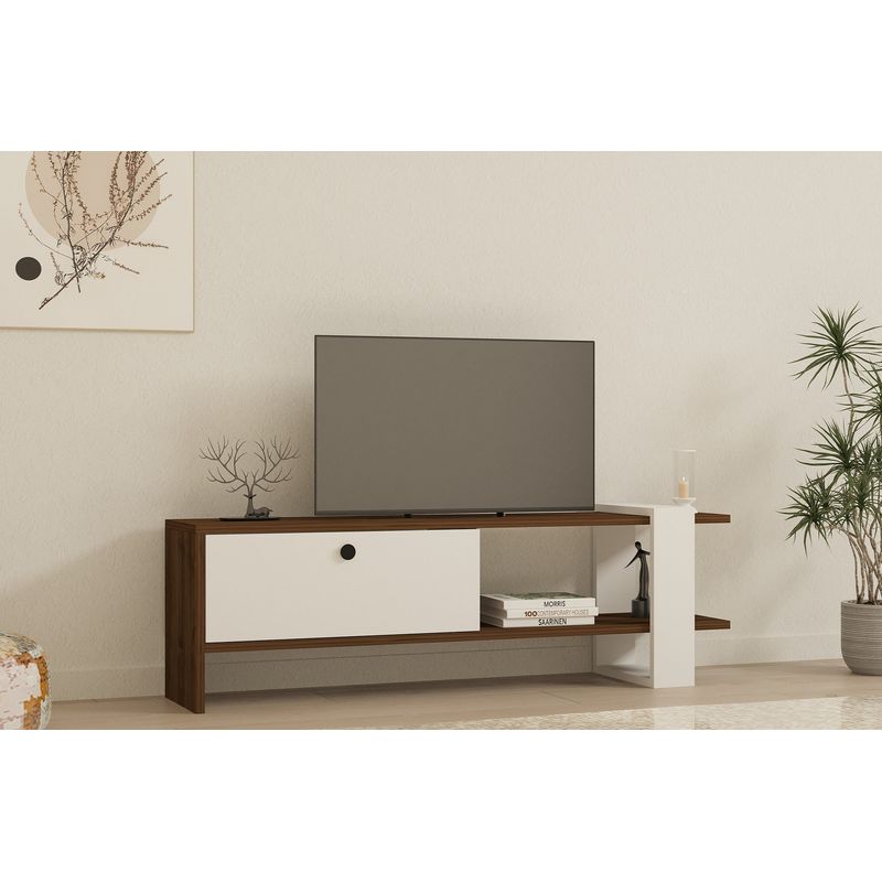 Casa si Gradina - Mobilier - Comode si corpuri - Comode - Comoda tv, Hanah Home, pal melaminat, nuc si alb, 120x25x36.8 cm - Infinity.ro