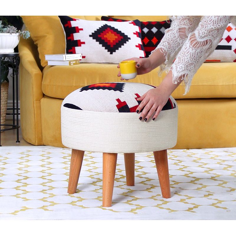 Casa si Gradina - Mobilier - Scaune si fotolii - Tabureti - Taburet, Atelier Del Sofa, bumbac si poliester, multicolor, picioare din lemn, 42x46 cm, 209FLF1110 - Infinity.ro