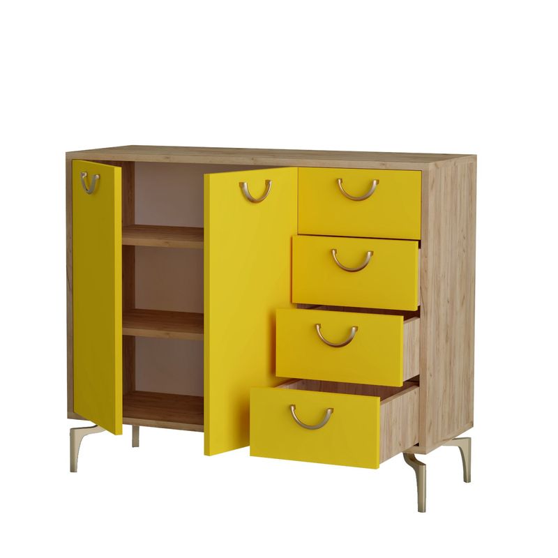 Casa si Gradina - Mobilier - Organizare si depozitare - Organizator incaltaminte - Dulap pentru pantofi, Hanah Home, pal melaminat, stejar si galben, 100x35x82 cm - Infinity.ro