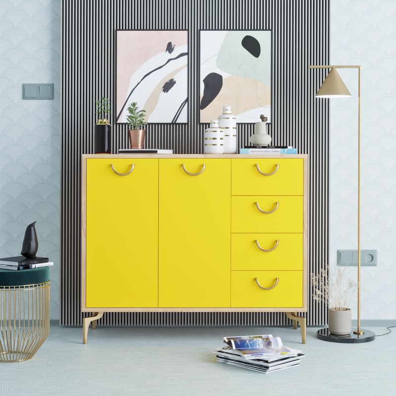 Casa si Gradina - Mobilier - Organizare si depozitare - Organizator incaltaminte - Dulap pentru pantofi, Hanah Home, pal melaminat, stejar si galben, 100x35x82 cm - Infinity.ro